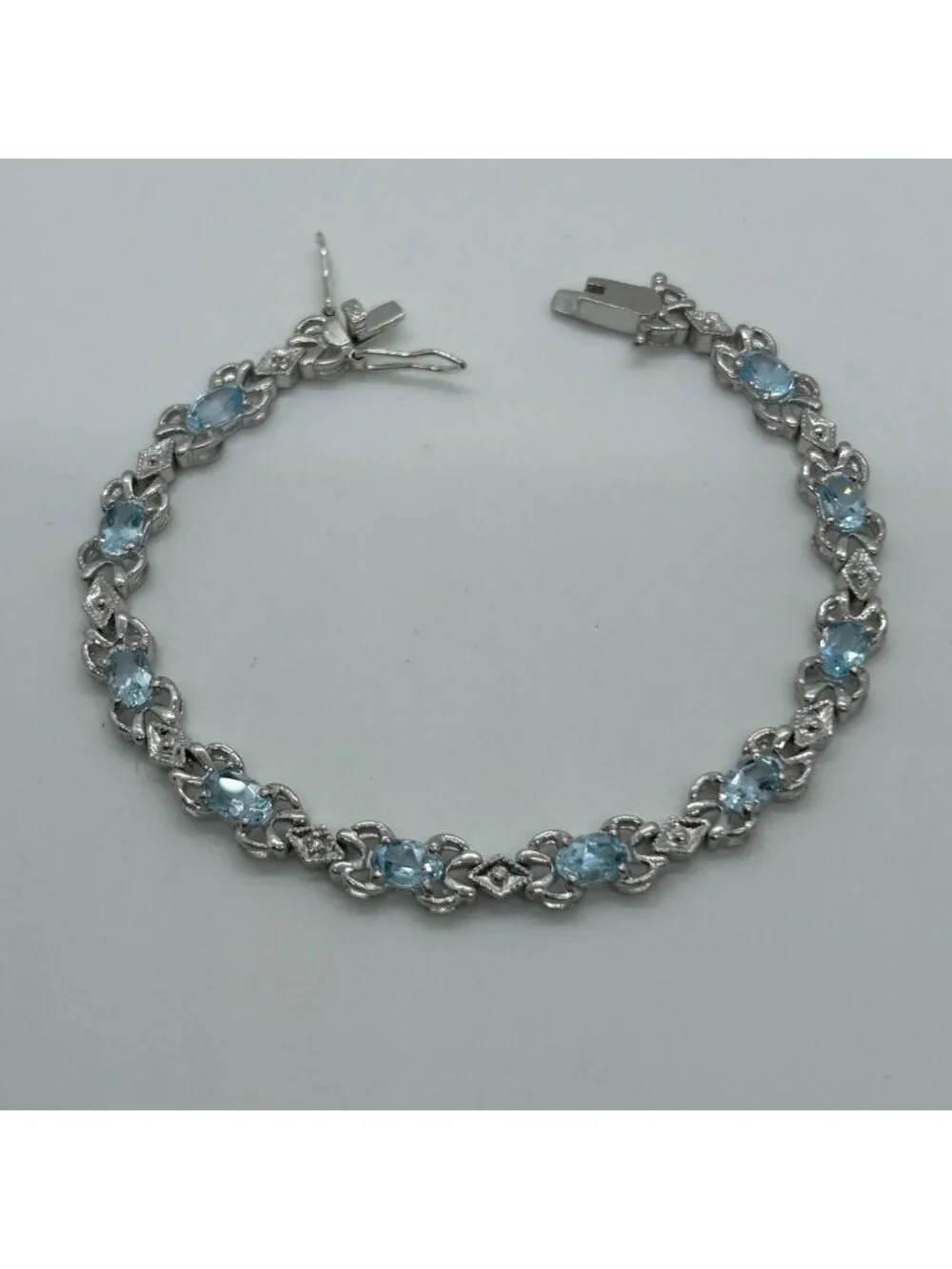 Sterling Silver Tennis Bracelet Blue Gemstones 6.5 